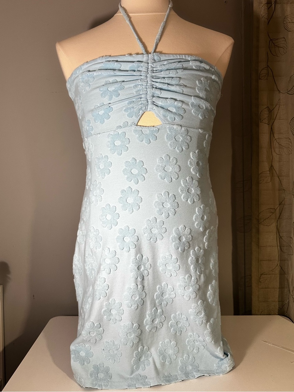 American Eagle Outfitters Light Blue Strapless Floral Mini Dress